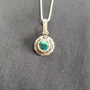 Sterling Silver & Green Stone Pendant Necklace